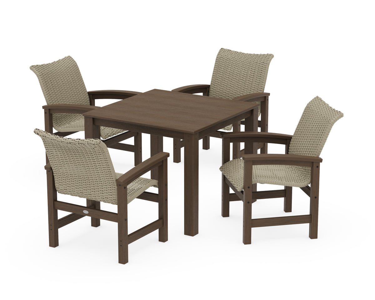 POLYWOOD Coastal Woven 5-Piece Parsons Dining Set in Kona / Dune Grass