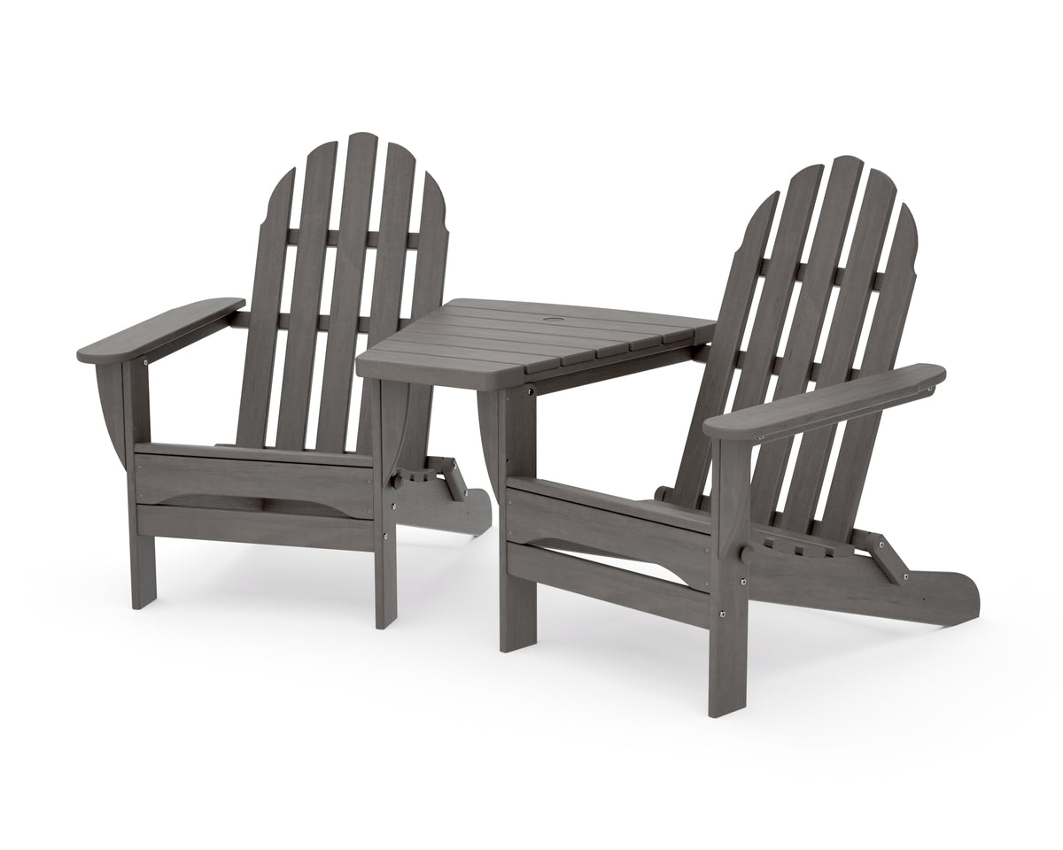 POLYWOOD Classic 3-Piece Folding Adirondack Set With Connecting Table in Driftwood