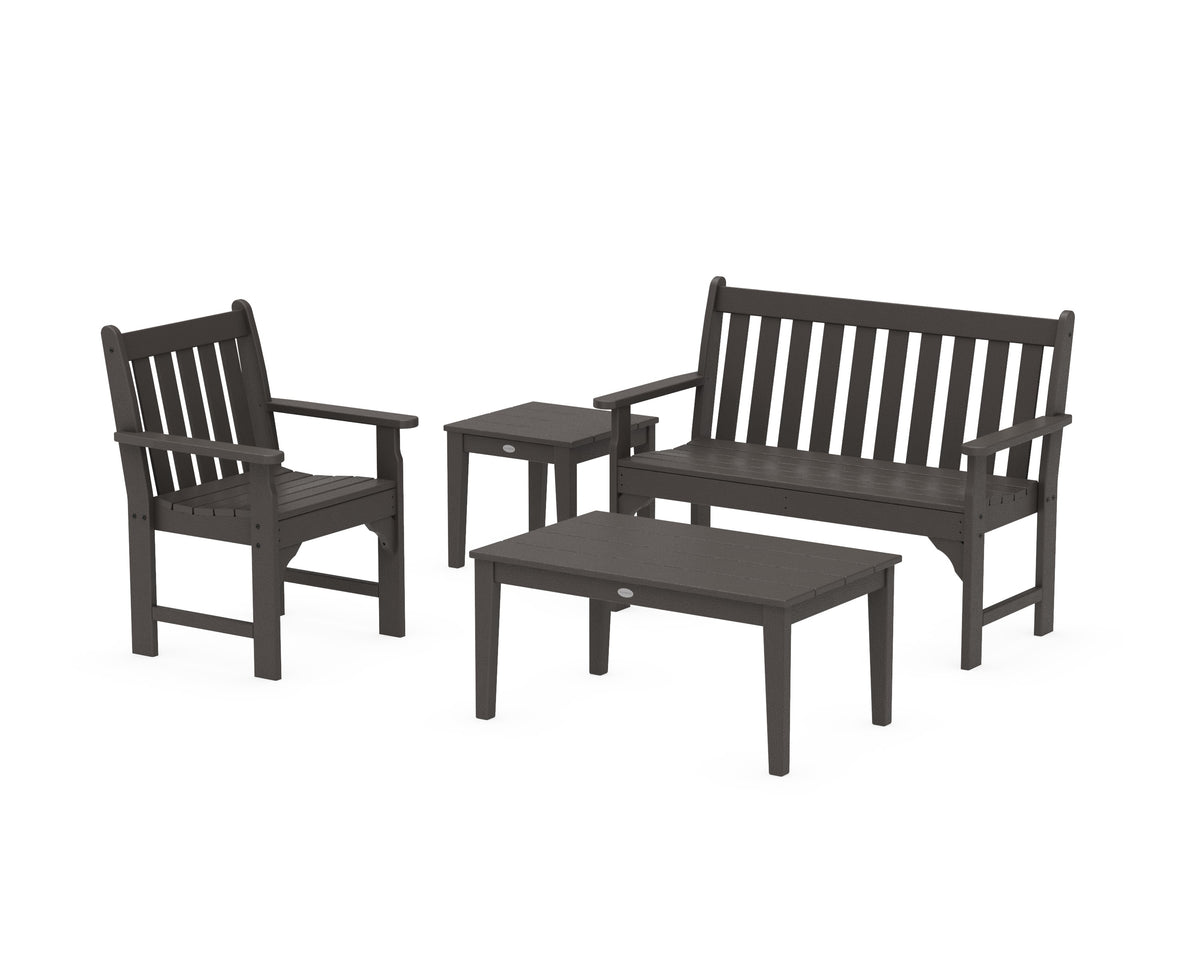 POLYWOOD Vineyard 4-Piece Bench Seating Set in Vintage Coffee