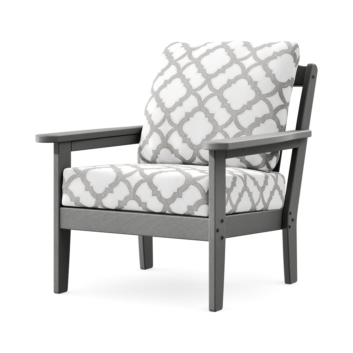 POLYWOOD Cottage Deep Seating Chair in Slate Grey / Trellis Grey Mist