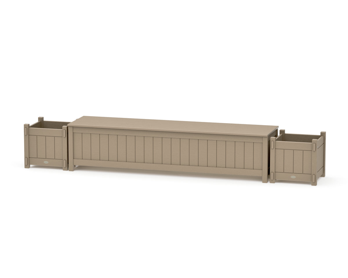POLYWOOD 72" Vineyard Straight Planter Storage Bench Set in Vintage Sahara