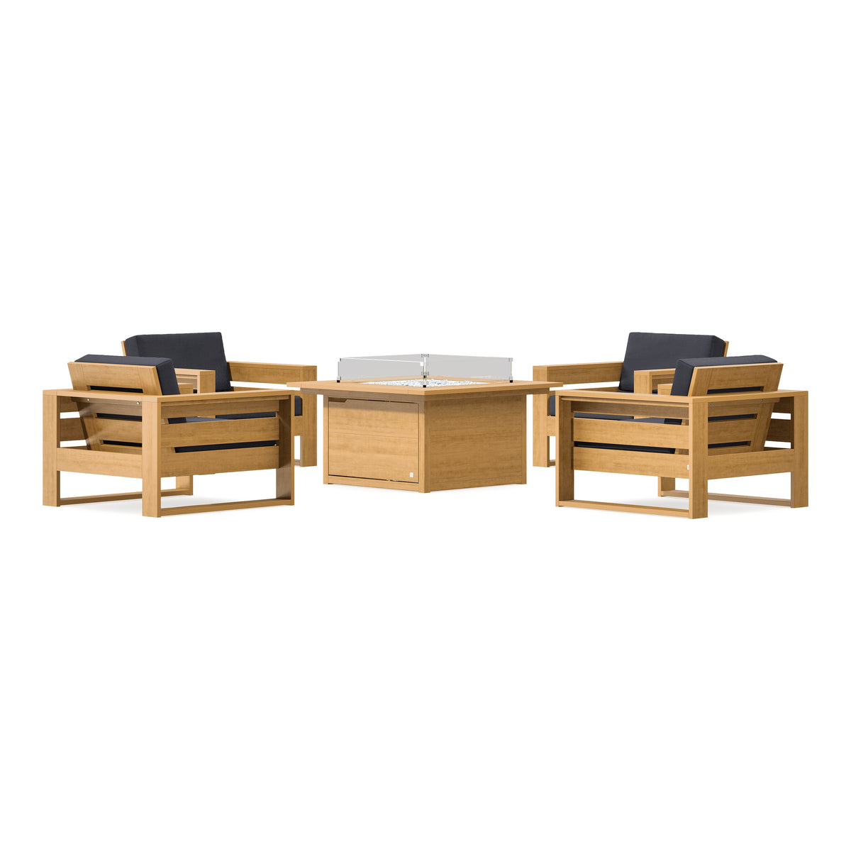 POLYWOOD PW Designer Series Latitude 5-Piece Lounge Fire Table Set in Natural / Midnight Linen