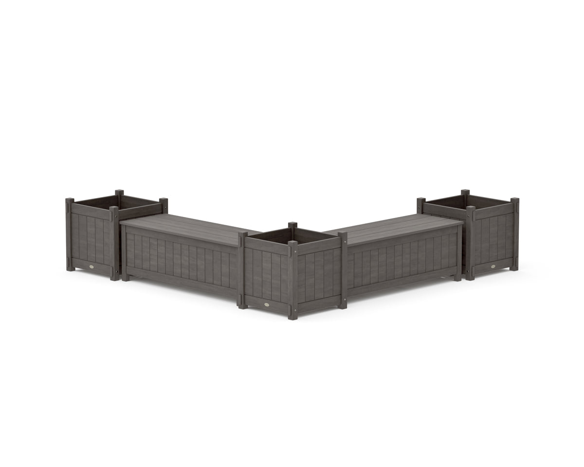 POLYWOOD 48" Vineyard L-Shaped Planter Storage Bench Corner Set - Large in Driftwood