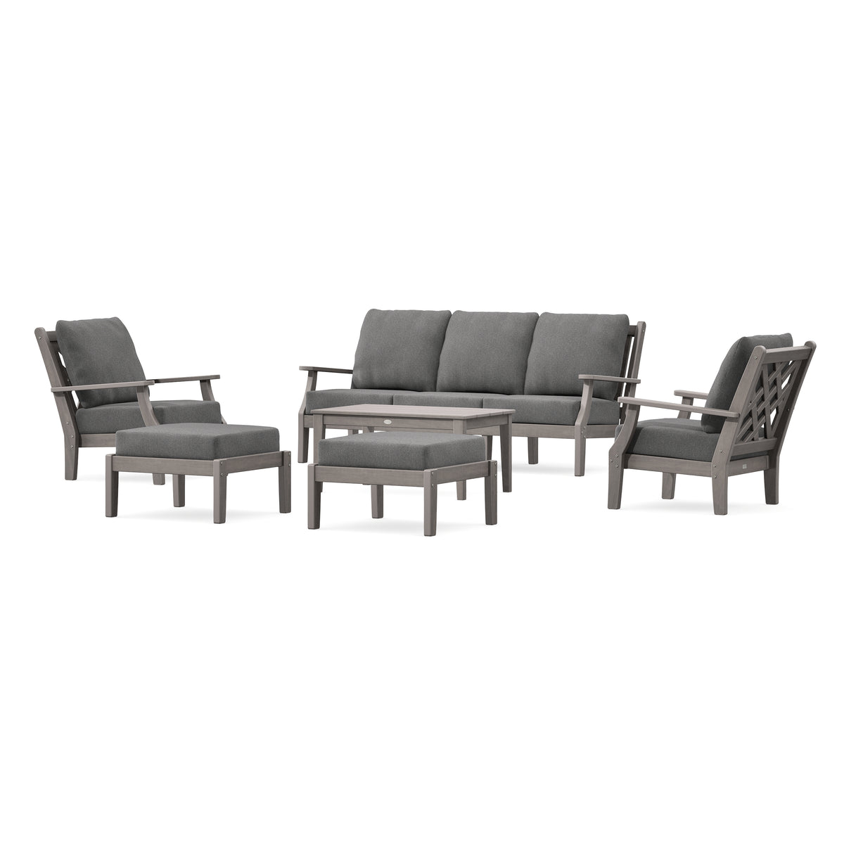 POLYWOOD Country Living Wovendale 6-Piece Lounge Sofa Set in Driftwood