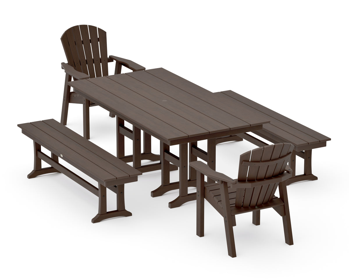 POLYWOOD Seashell 5-Piece Farmhouse Dining Set with Benches in Kona