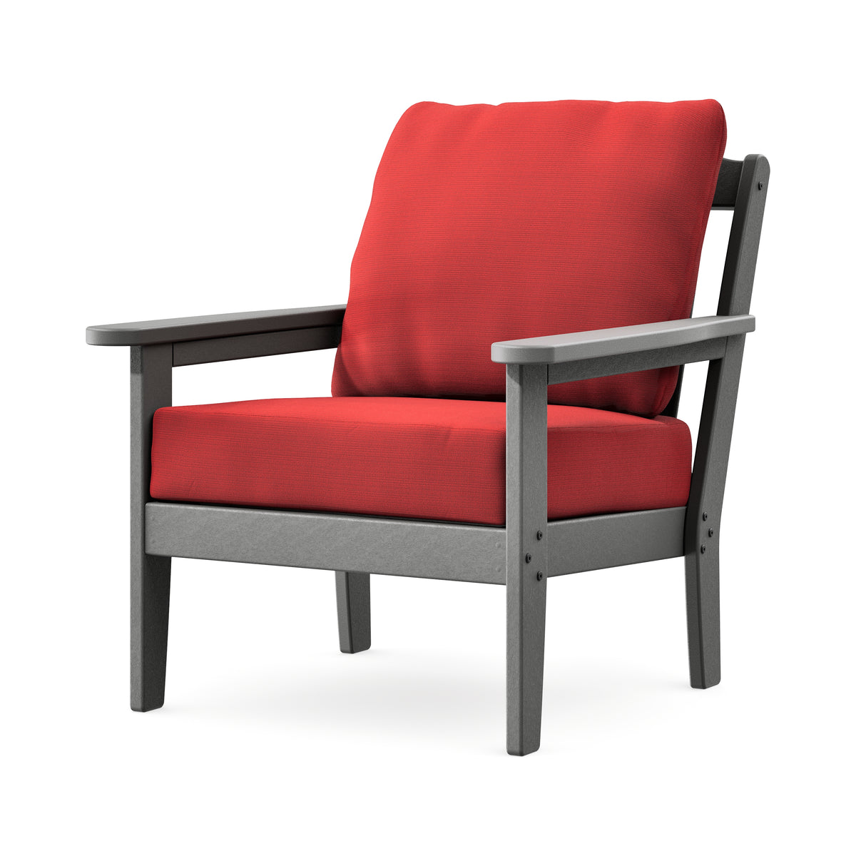 POLYWOOD Cottage Deep Seating Chair in Slate Grey / Crimson Linen