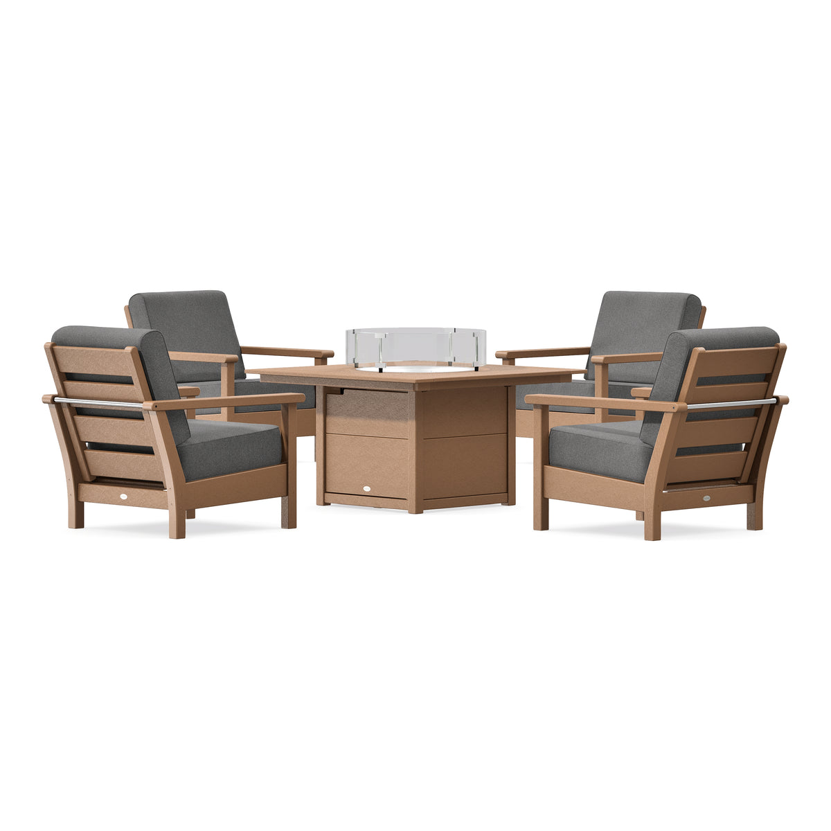 POLYWOOD Harbour 5-Piece Conversation Set with Fire Pit Table in Teak