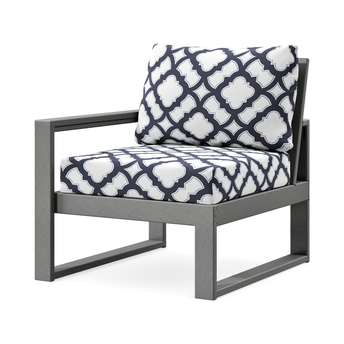 POLYWOOD EDGE Modular Left Arm Chair in Slate Grey / Trellis Navy