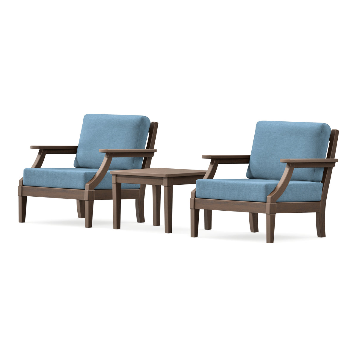 POLYWOOD PW Designer Series Estate 3-Piece Lounge Chair Set in Kona / Sky Blue