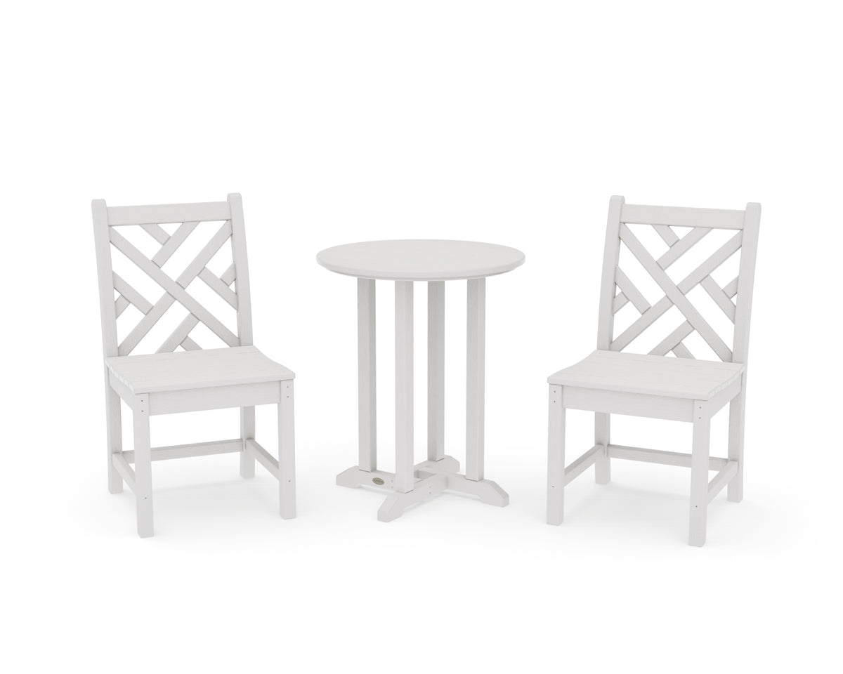 POLYWOOD Chippendale Side Chair 3-Piece Round Bistro Dining Set in Vintage White