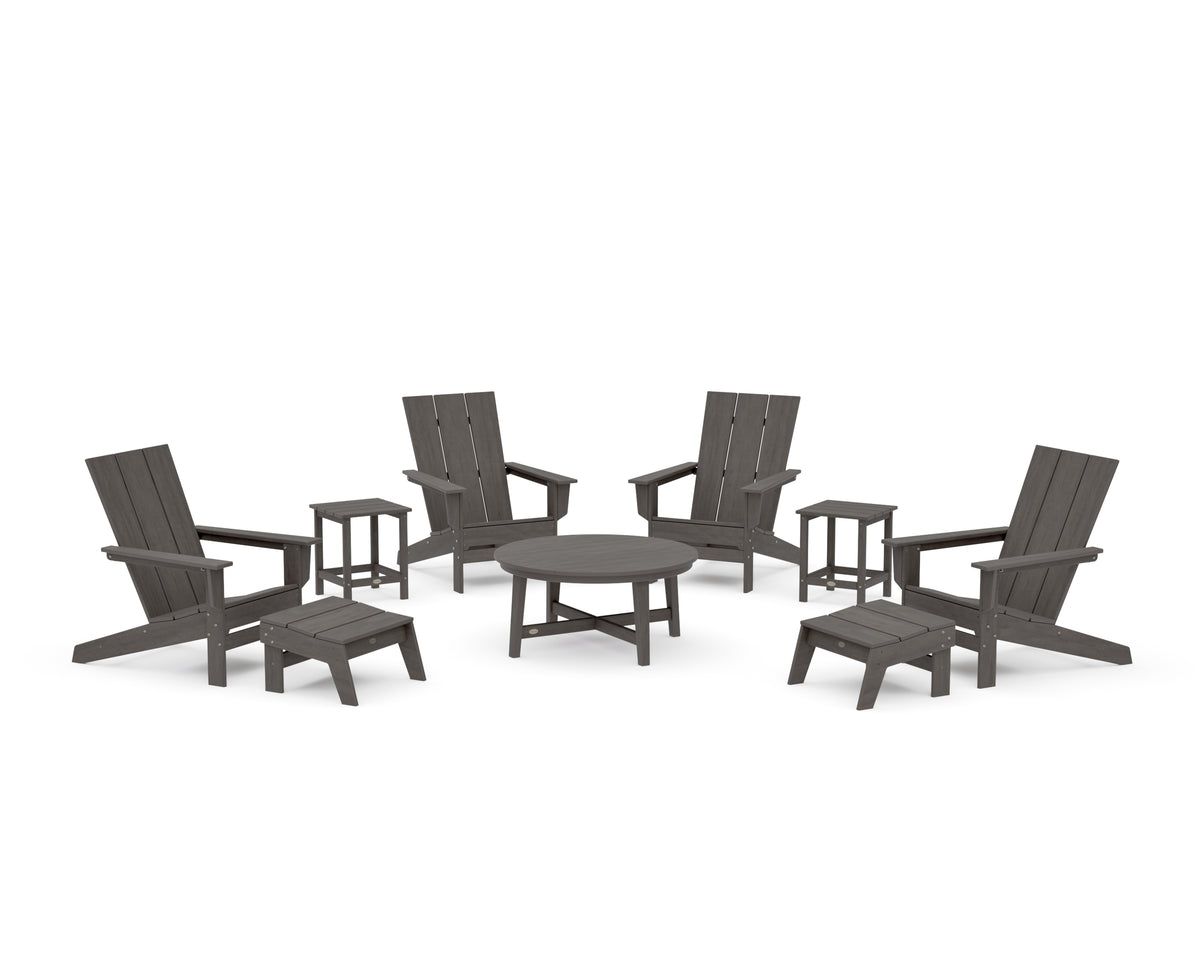 POLYWOOD Modern Studio Adirondack 9-Piece Conversation Set in Driftwood