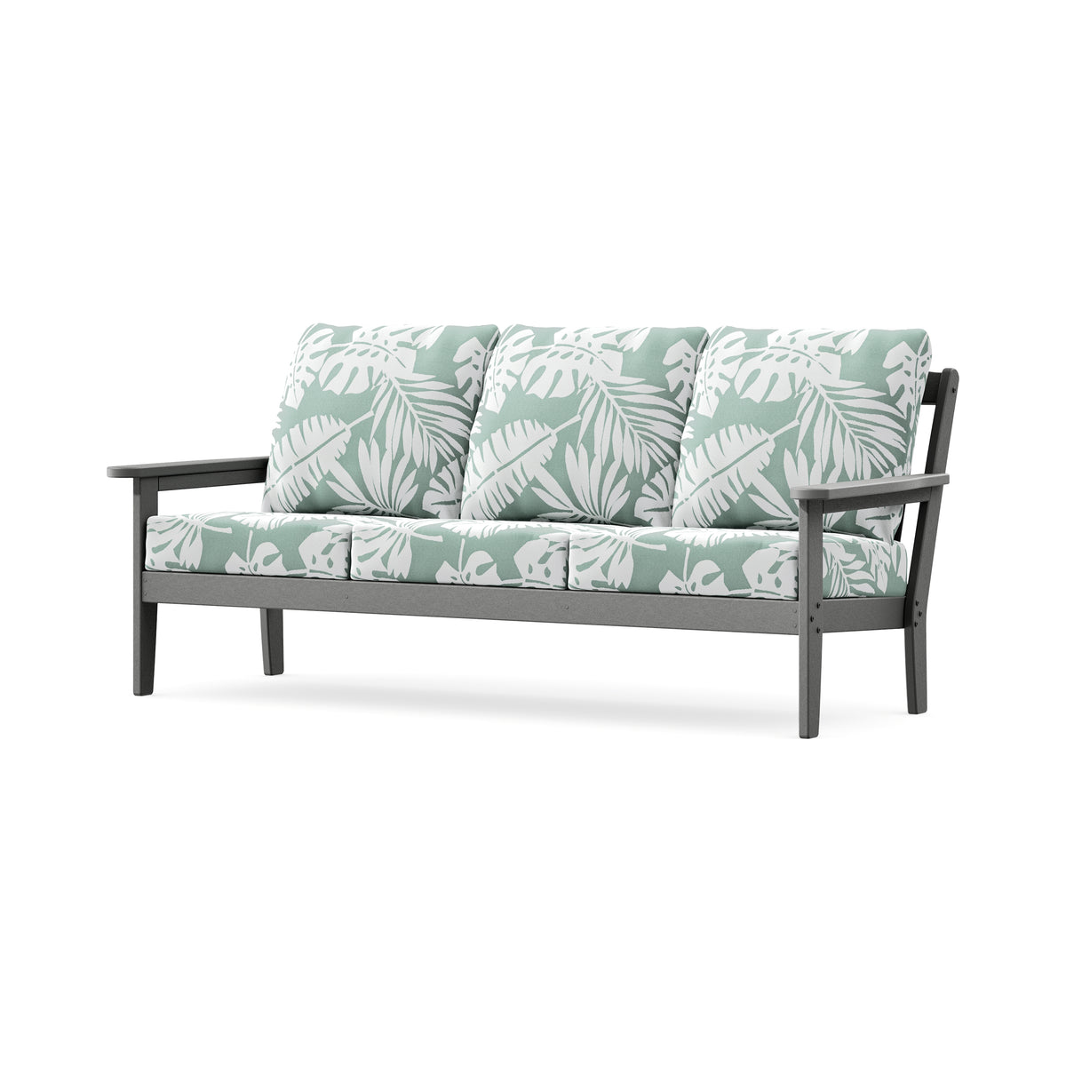 POLYWOOD Cottage Deep Seating Sofa in Slate Grey / Leaf Glacier Spa