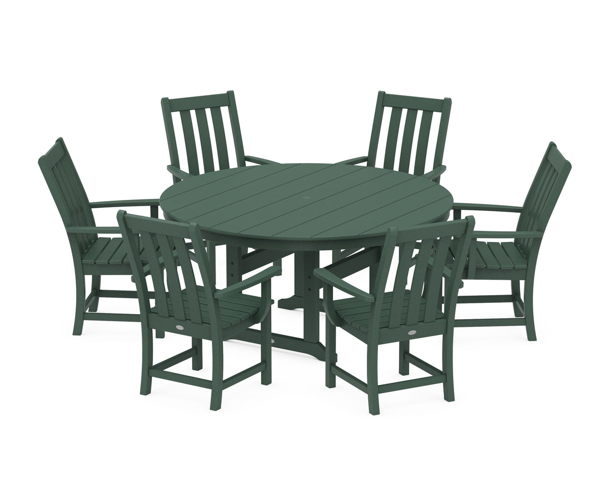 POLYWOOD Vineyard 7-Piece Arm Chair Round Farmhouse Dining Set in Green