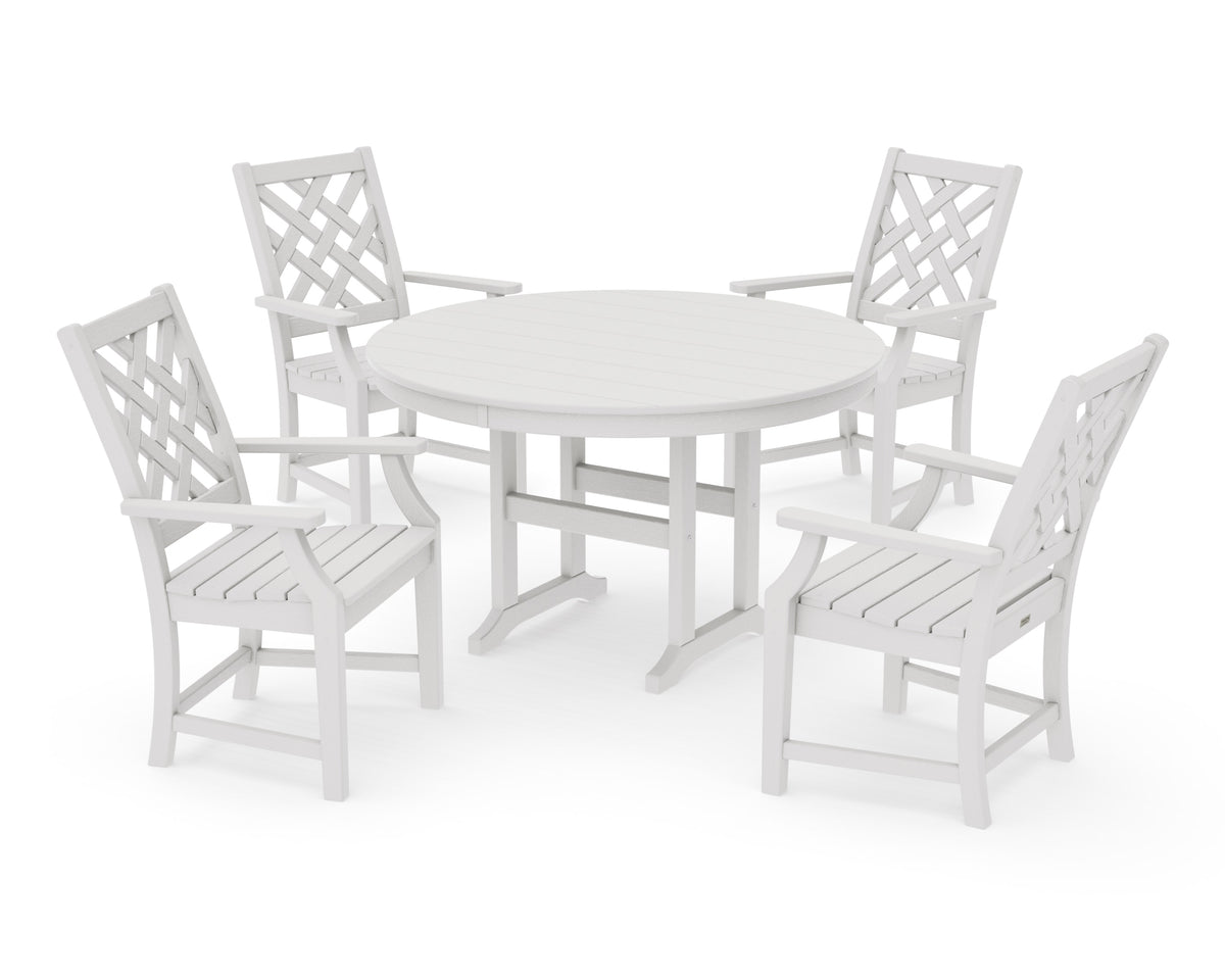 POLYWOOD Wovendale 5-Piece Round Farmhouse Dining Set in Vintage White