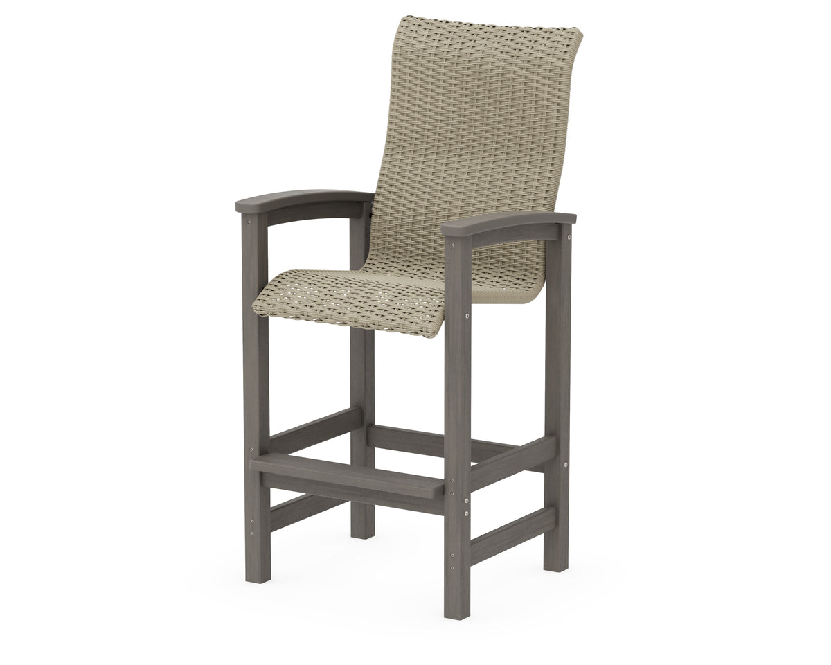 POLYWOOD Coastal Woven High-Back Bar Chair in Driftwood / Dune Grass