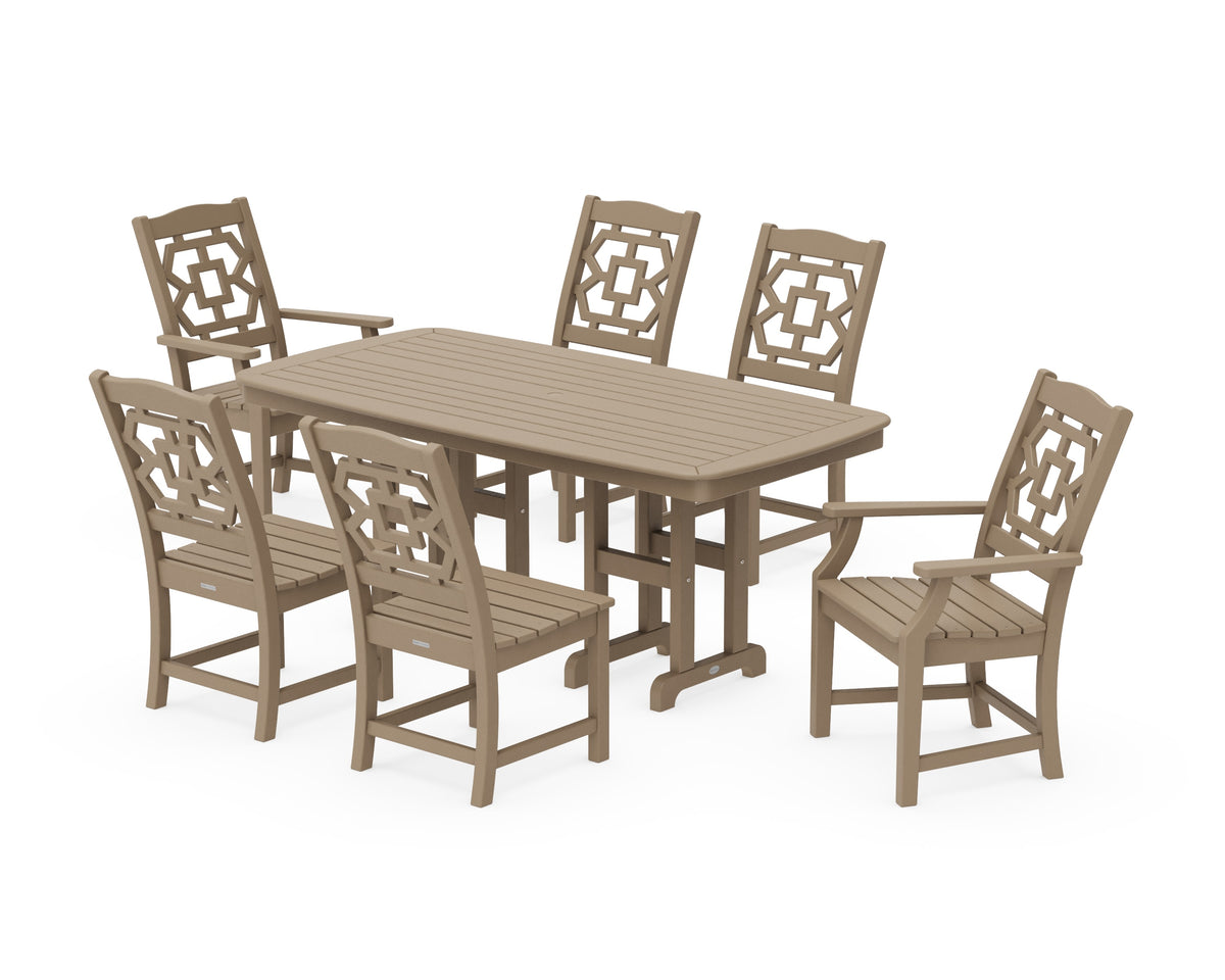 POLYWOOD Chinoiserie 7-Piece Dining Set in Vintage Sahara