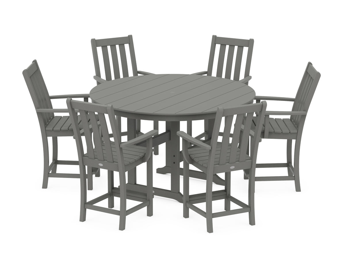 POLYWOOD Vineyard 7-Piece Arm Chair Round Farmhouse Counter Set in Slate Grey