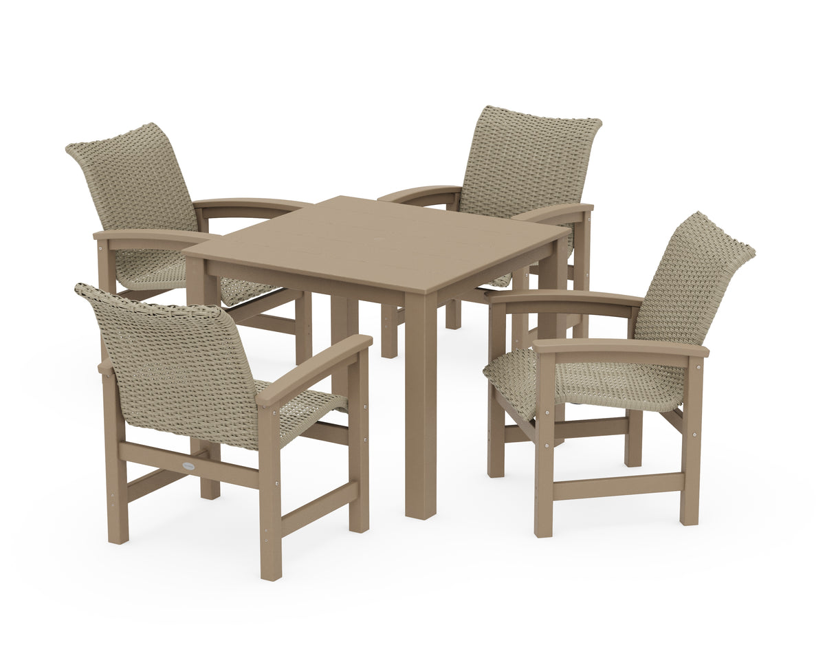POLYWOOD Coastal Woven 5-Piece Parsons Dining Set in Vintage Sahara / Dune Grass