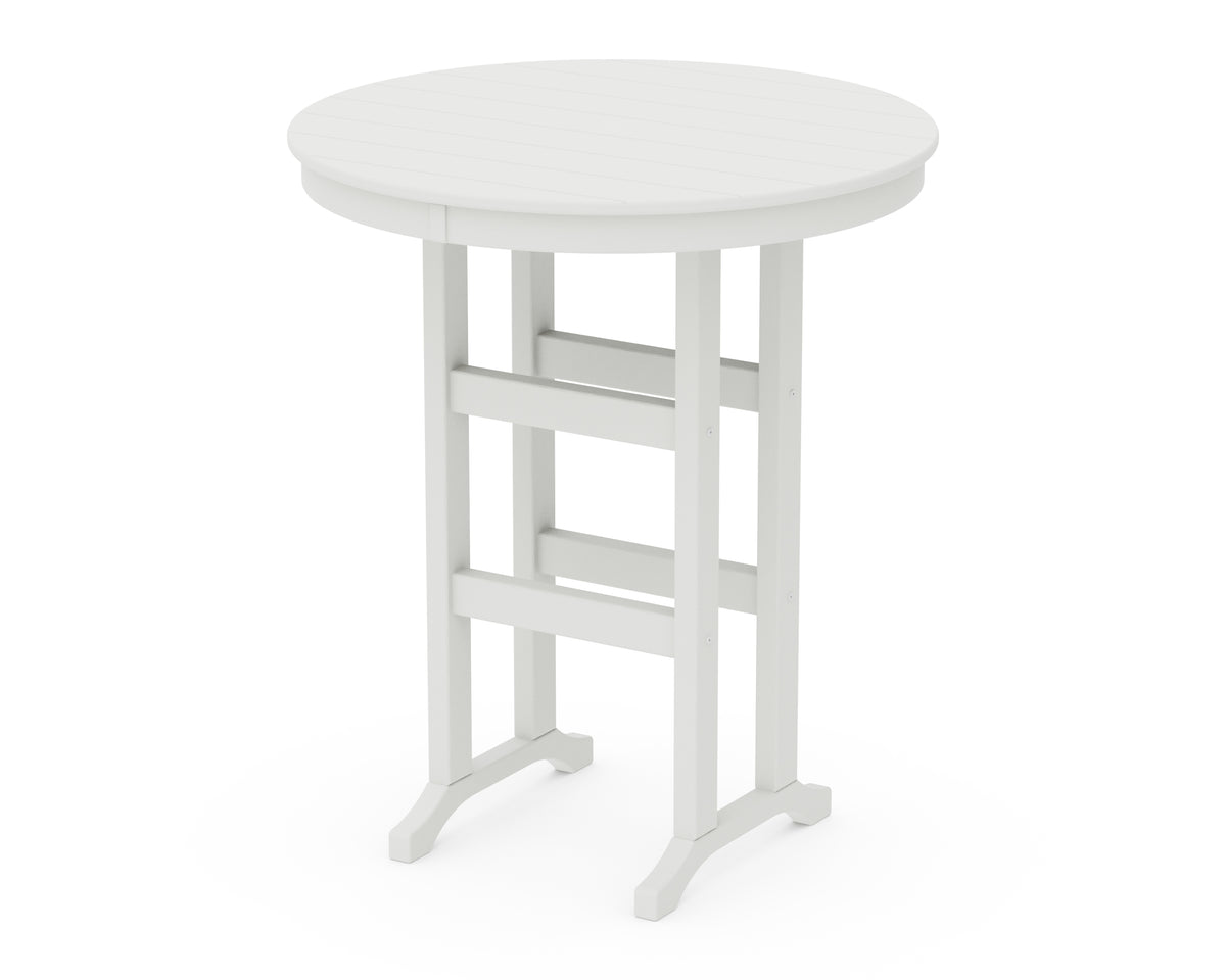 POLYWOOD 36" Round Farmhouse Bar Table in Vintage White