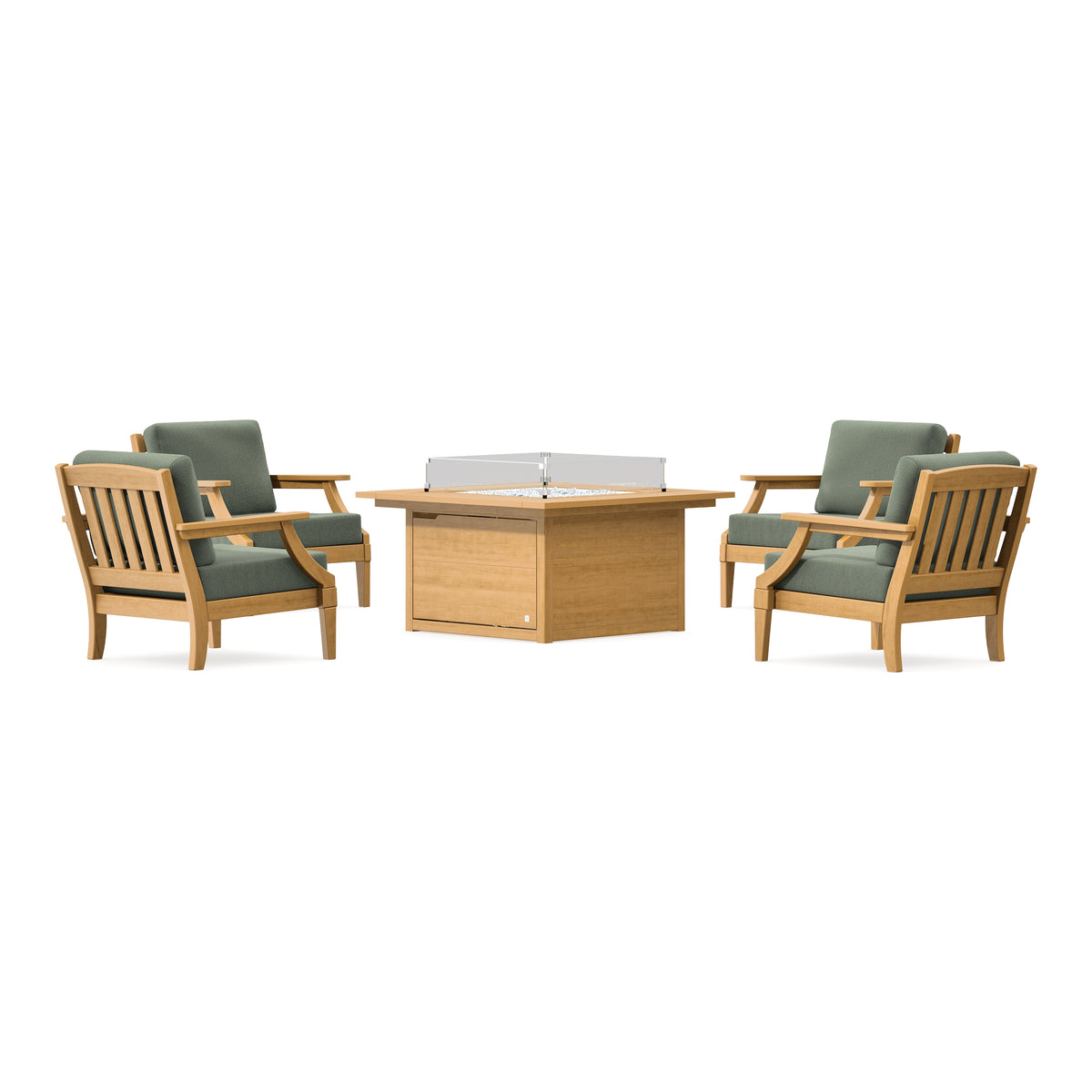 POLYWOOD PW Designer Series Estate 5-Piece Lounge Fire Table Set in Natural / Cast Sage
