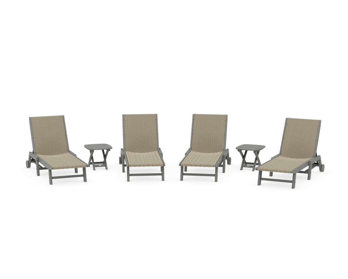 POLYWOOD 6-Piece Coastal Woven Chaise with Wheels Lounge Set in Slate Grey / Dune Grass