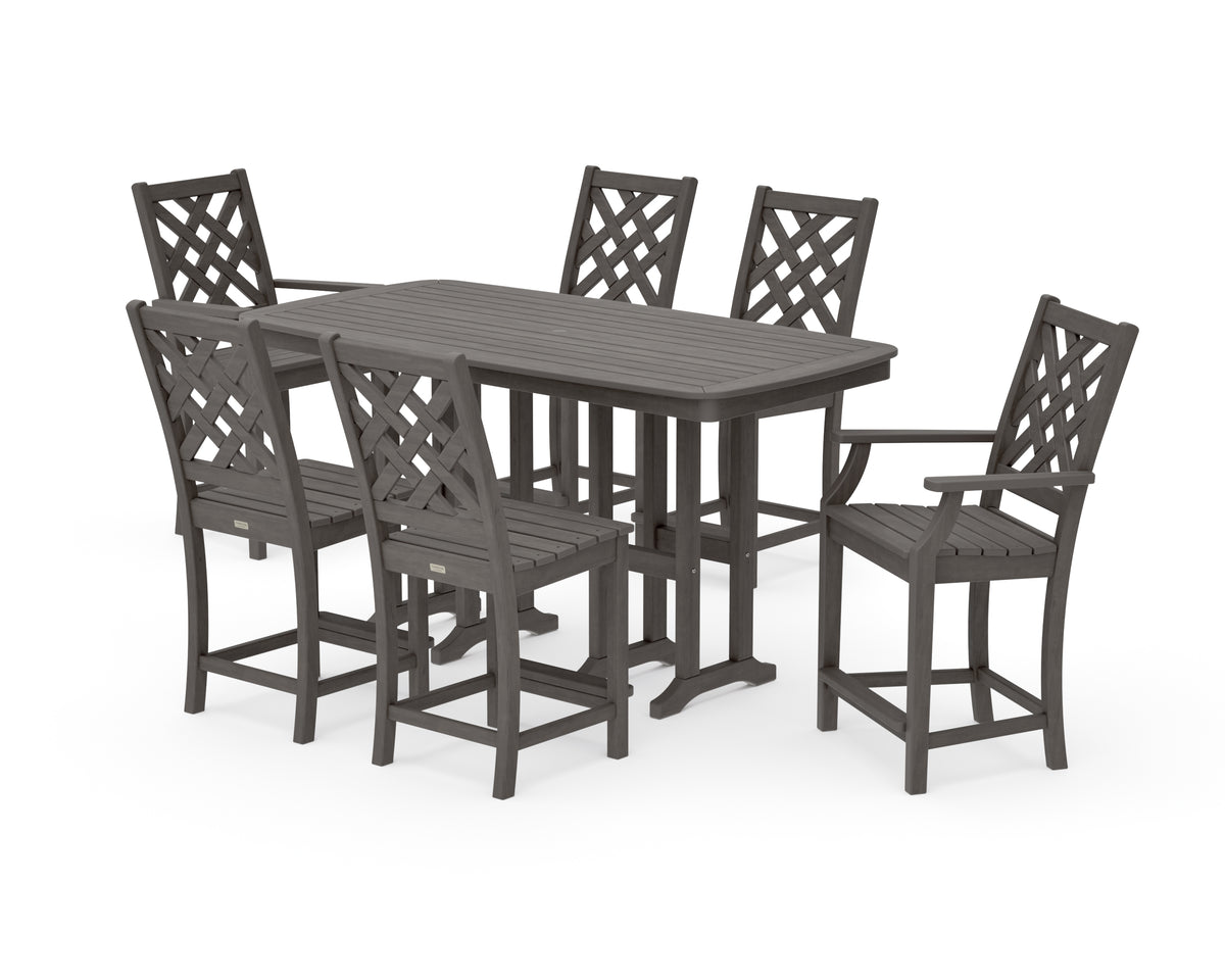 POLYWOOD Country Living Wovendale 7-Piece Counter Set in Driftwood
