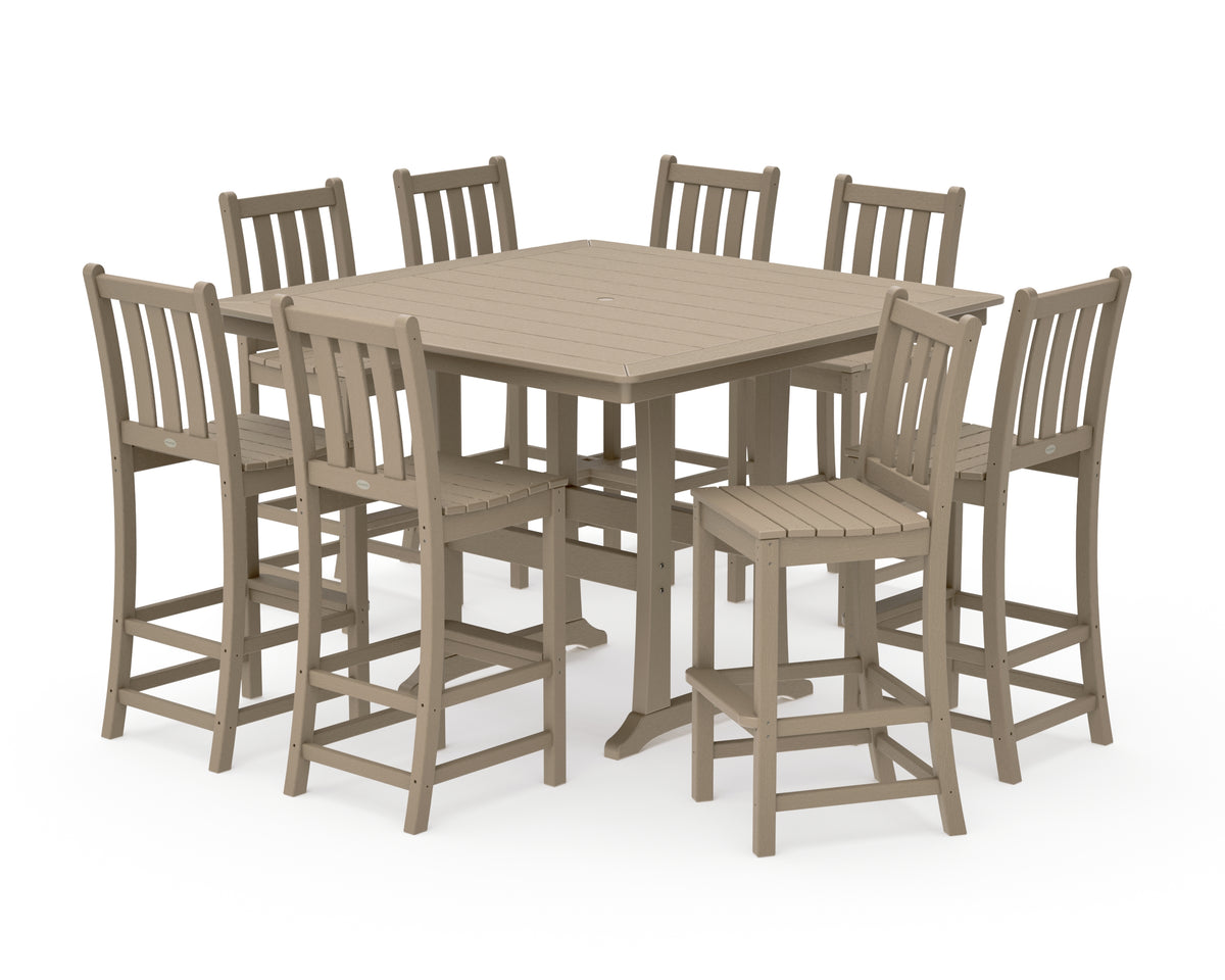 POLYWOOD Traditional Garden 9-Piece Nautical Trestle Bar Set in Vintage Sahara