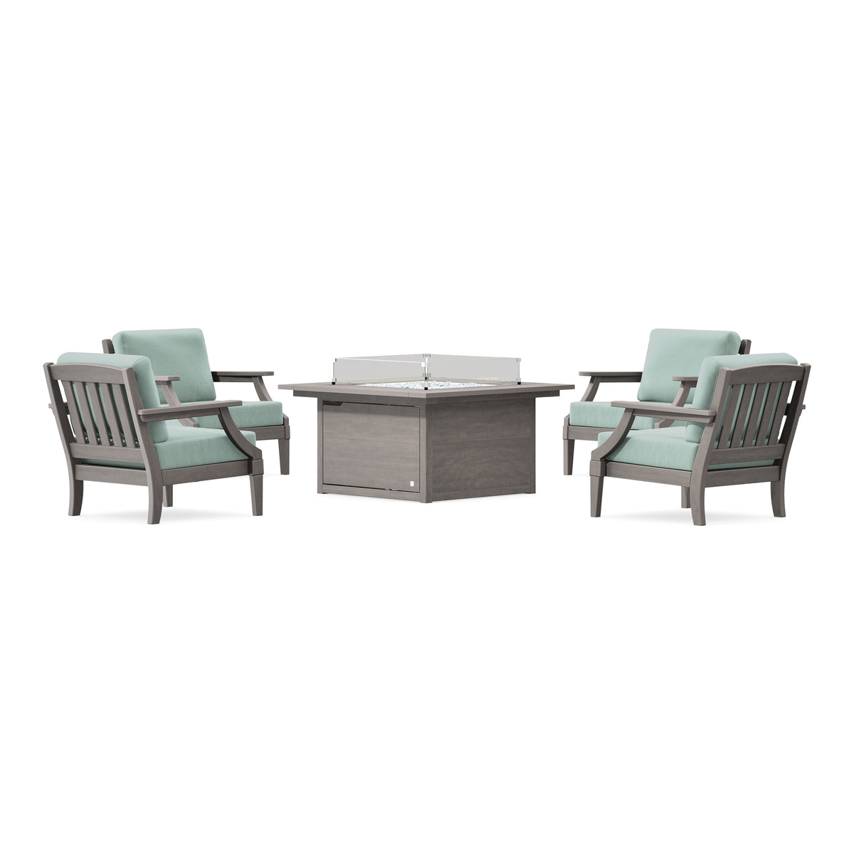 POLYWOOD PW Designer Series Estate 5-Piece Lounge Fire Table Set in Driftwood / Spa