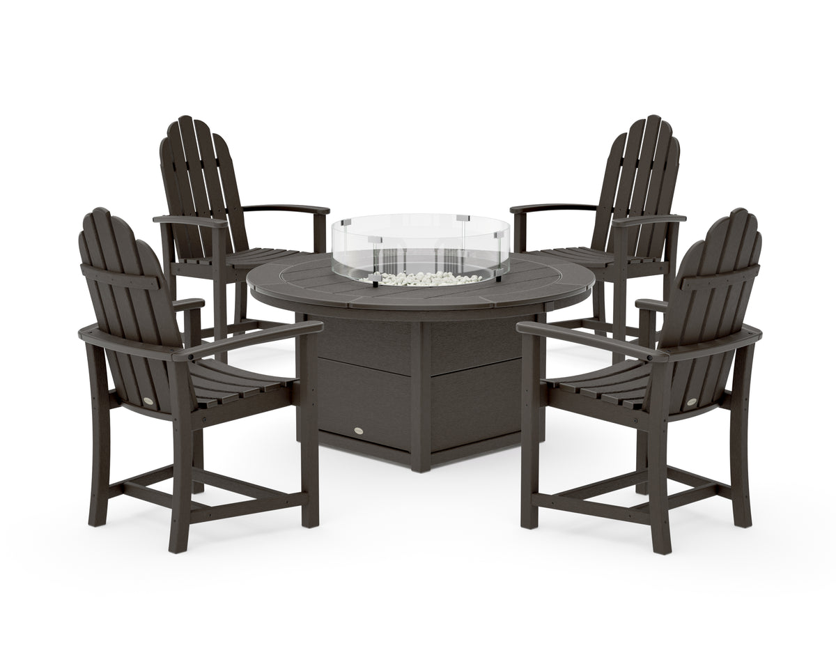 POLYWOOD Classic 4-Piece Upright Adirondack Conversation Set with Fire Pit Table in Vintage Coffee