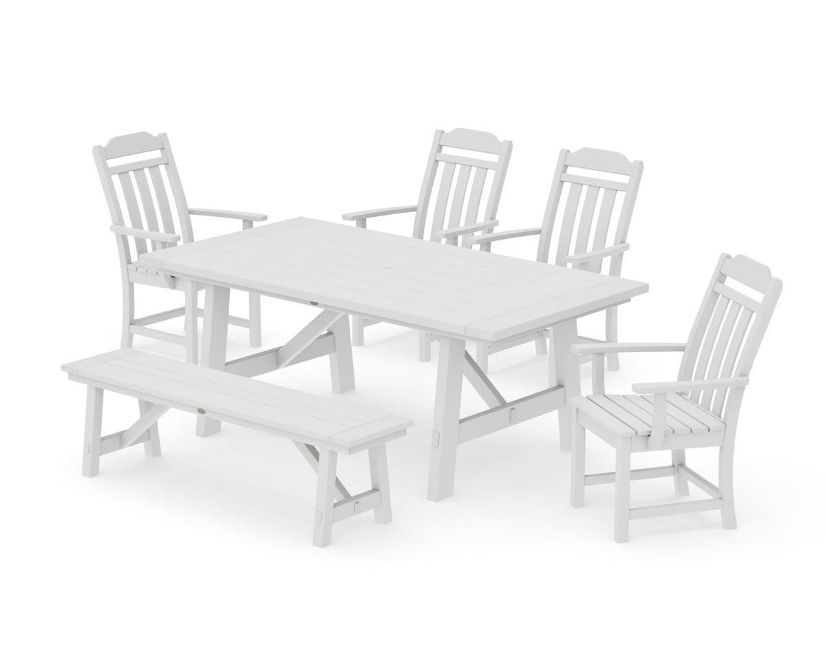 POLYWOOD Cottage 6-Piece Rustic Farmhouse Dining Set with Bench in Vintage White