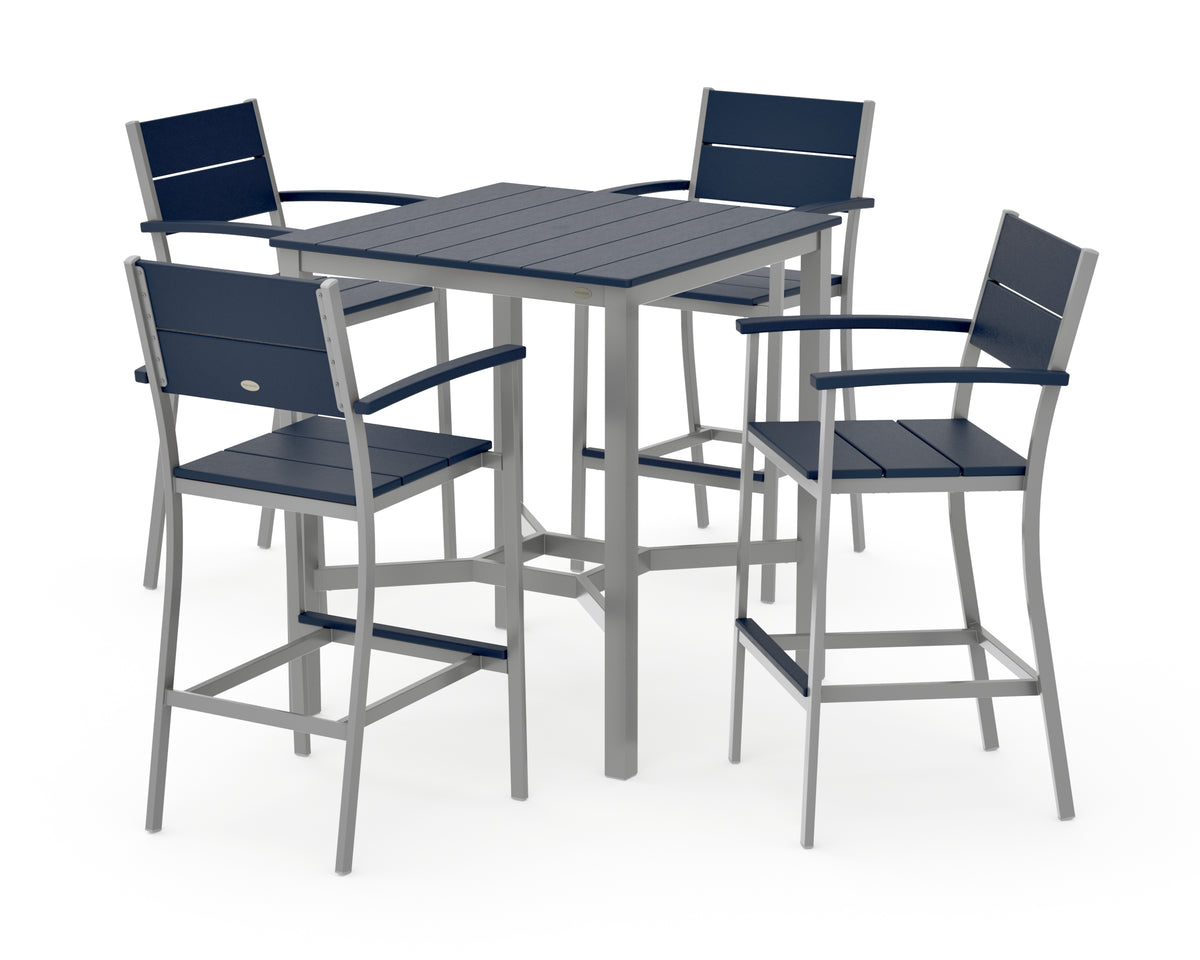 POLYWOOD Main Street 5-Piece Bar Set in Silver / Navy