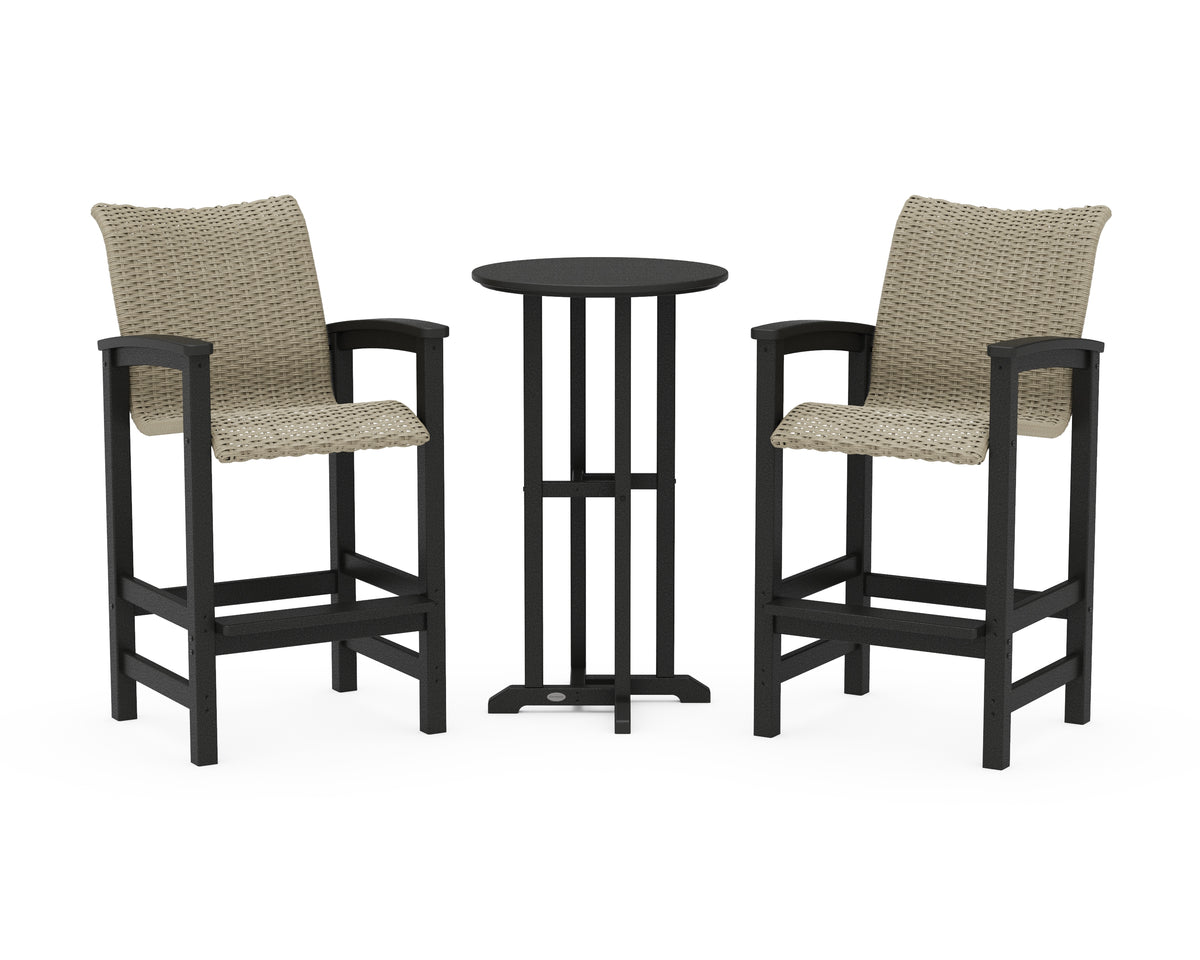 POLYWOOD Coastal Woven 3-Piece Farmhouse Bar Set in Black / Dune Grass