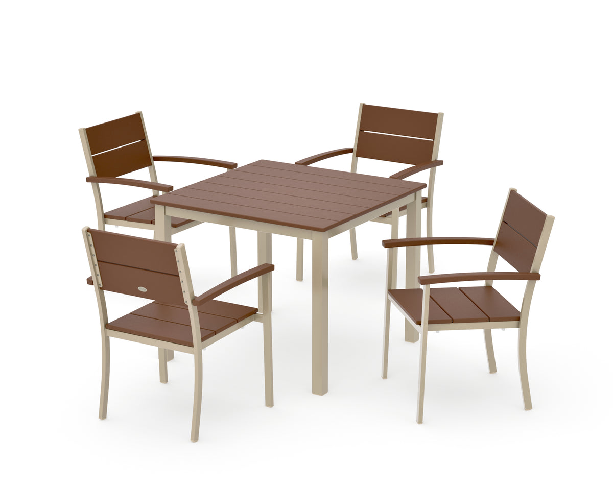 POLYWOOD Main Street 5-Piece Dining Set with Main Street 36" x 36" Dining Table in Sand / Teak