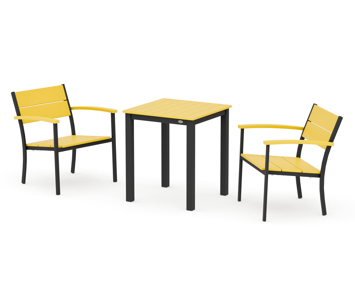POLYWOOD Main Street 3-Piece Square Dining Set in Black / Lemon