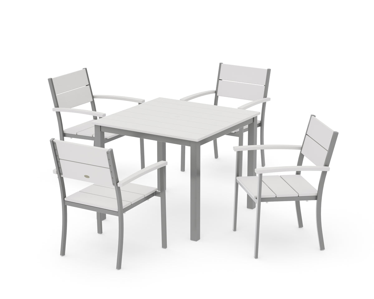 POLYWOOD Main Street 5-Piece Dining Set with Main Street 36" x 36" Dining Table in Silver / Vintage White