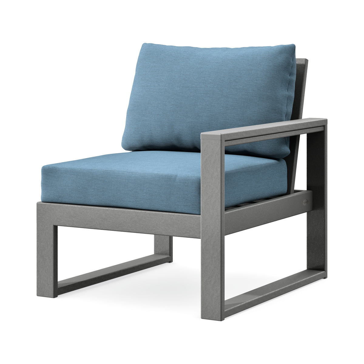 POLYWOOD EDGE Modular Right Arm Chair in Slate Grey / Sky Blue