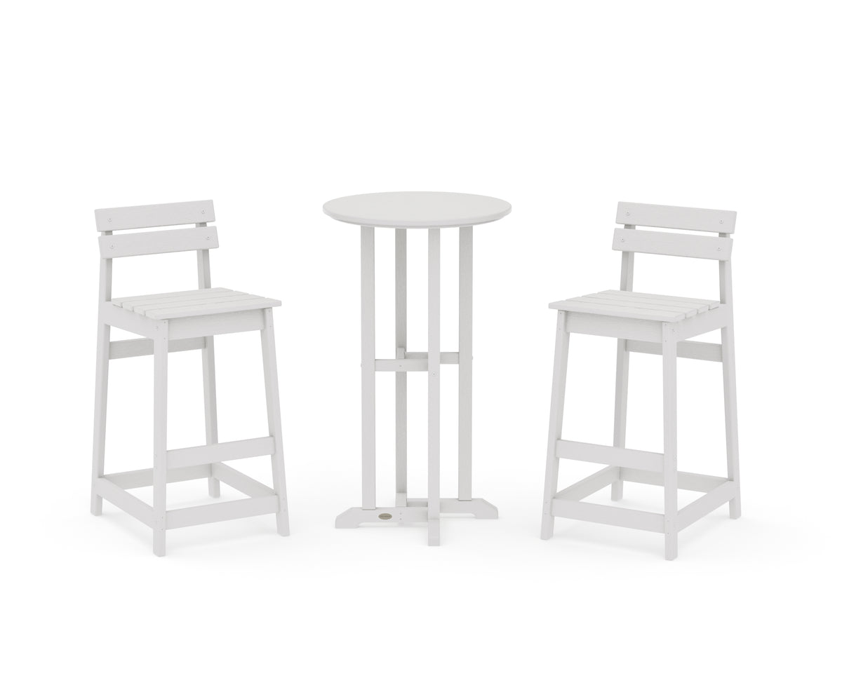 POLYWOOD Modern Studio Plaza Lowback Bar Chair 3-Piece Bistro Set in Vintage White