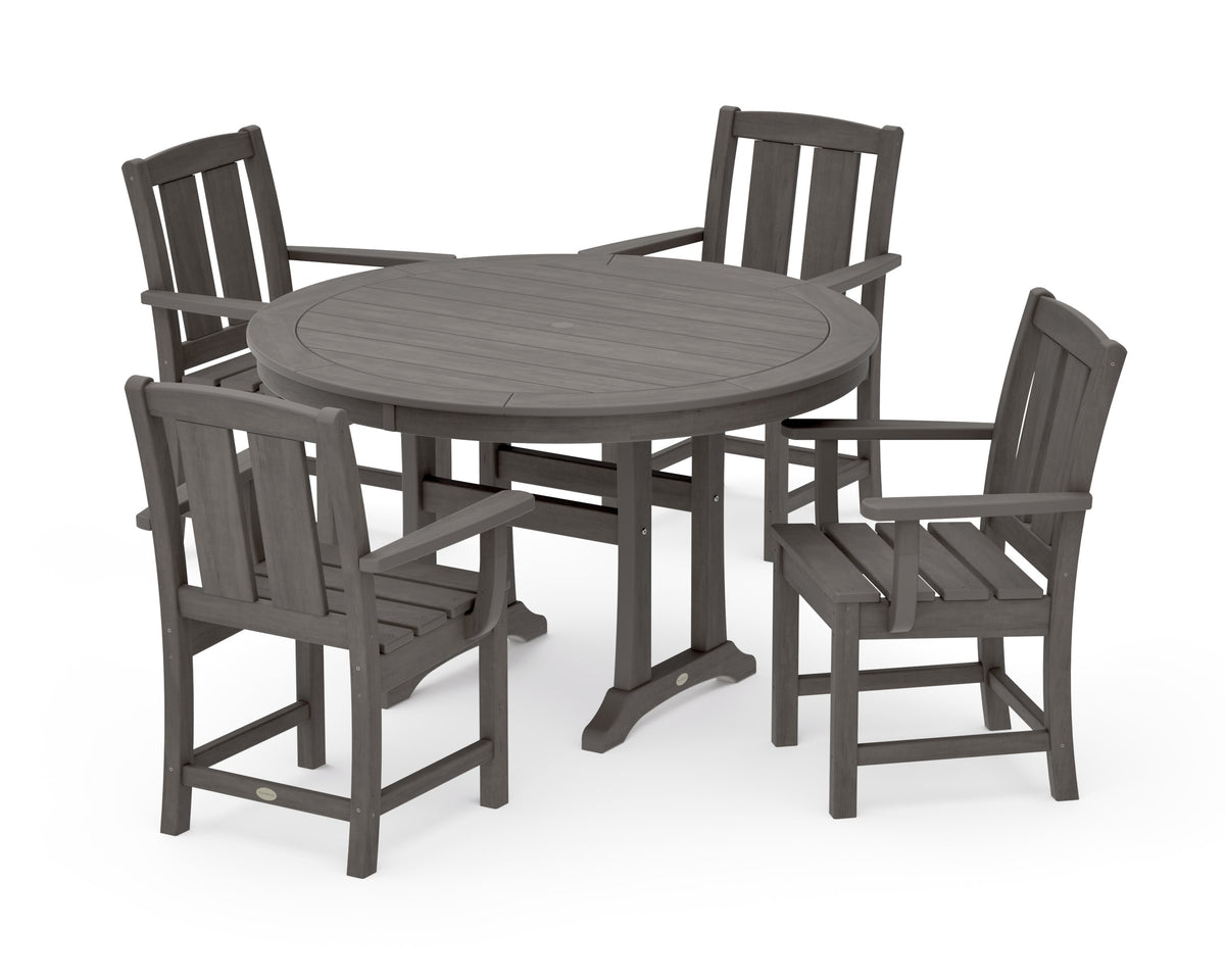 POLYWOOD Mission 5-Piece Round Dining Set with Trestle Legs in Driftwood