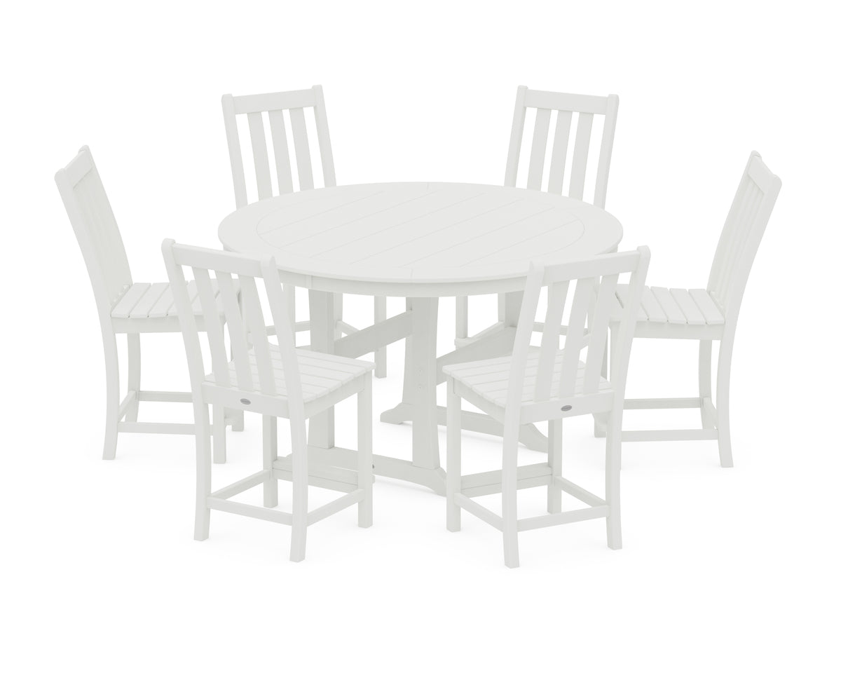 POLYWOOD Vineyard 7-Piece Side Chair Round Counter Set in Vintage White