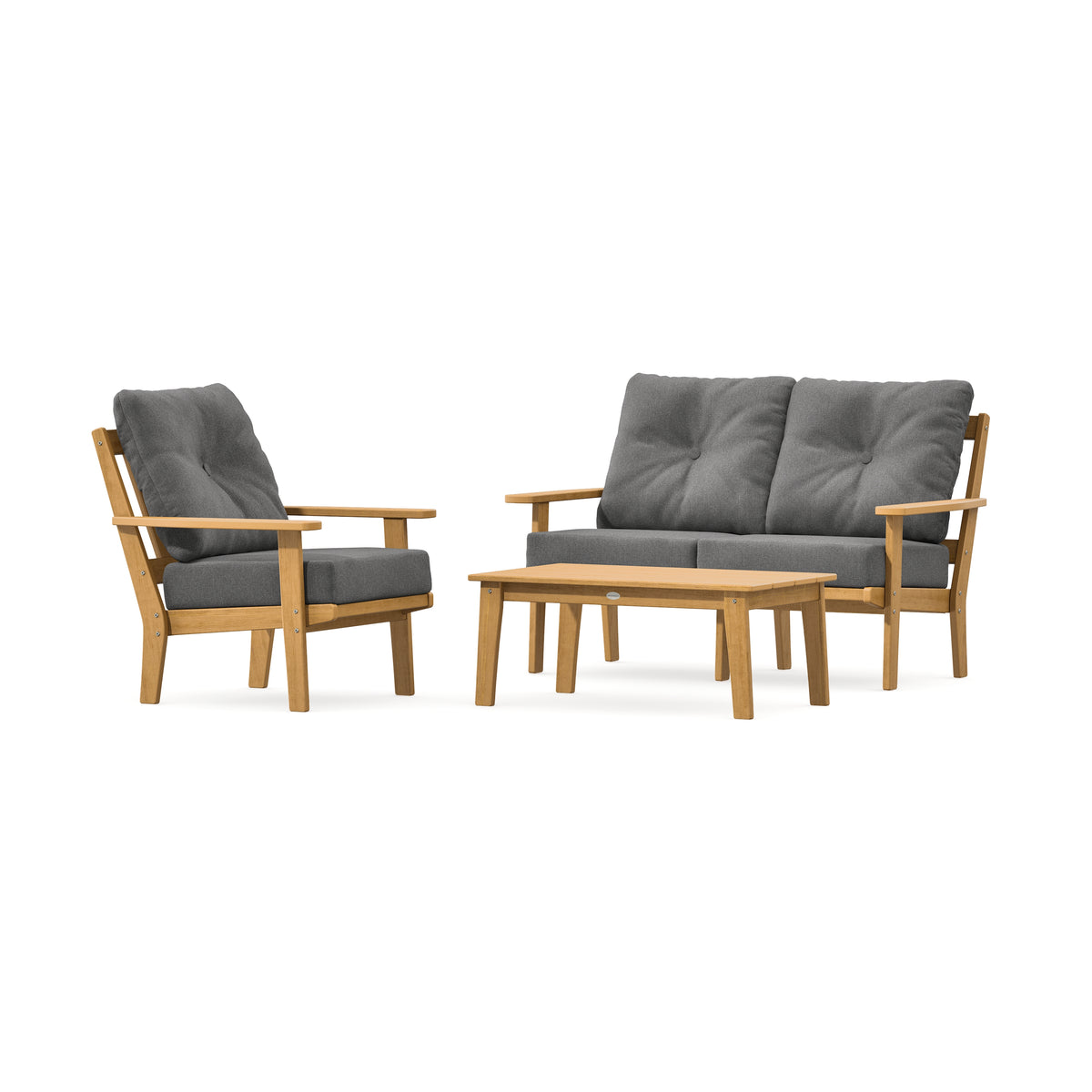 POLYWOOD Oxford 3-Piece Deep Seating Set with Loveseat in Natural