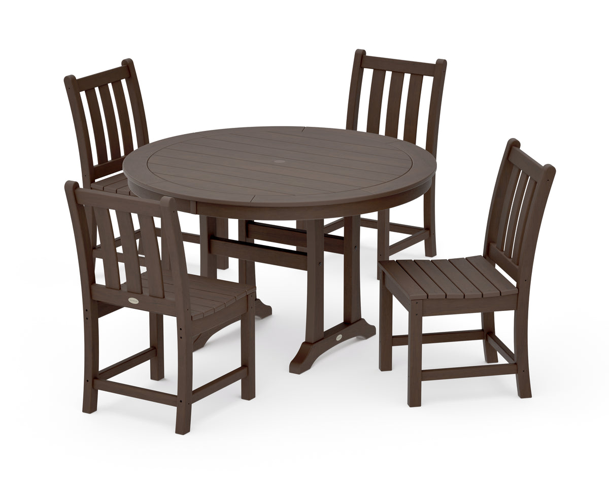 POLYWOOD Traditional Garden Side Chair 5-Piece Round Dining Set with Trestle Legs in Kona