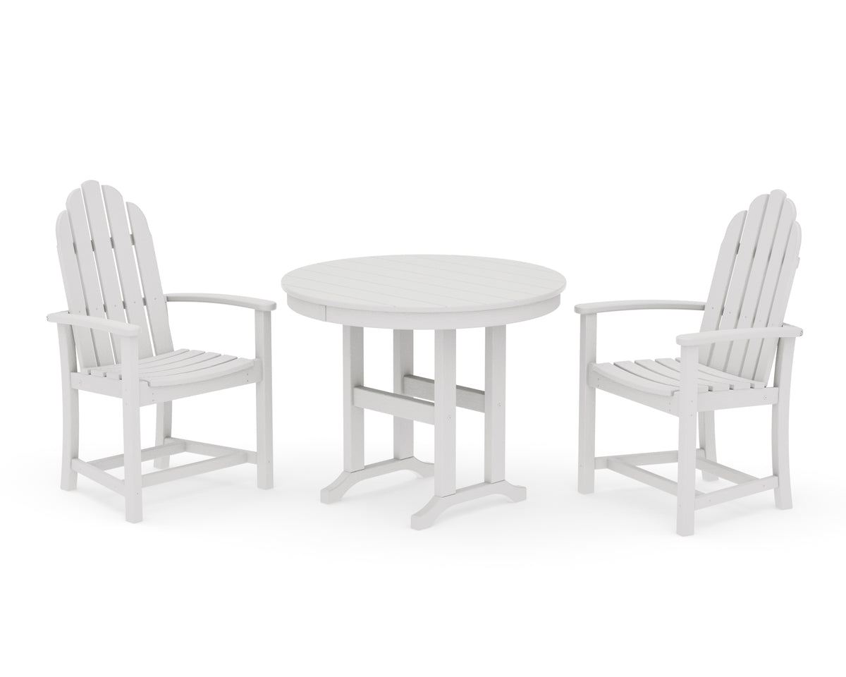 POLYWOOD Classic Adirondack 3-Piece Round Dining Set in Vintage White