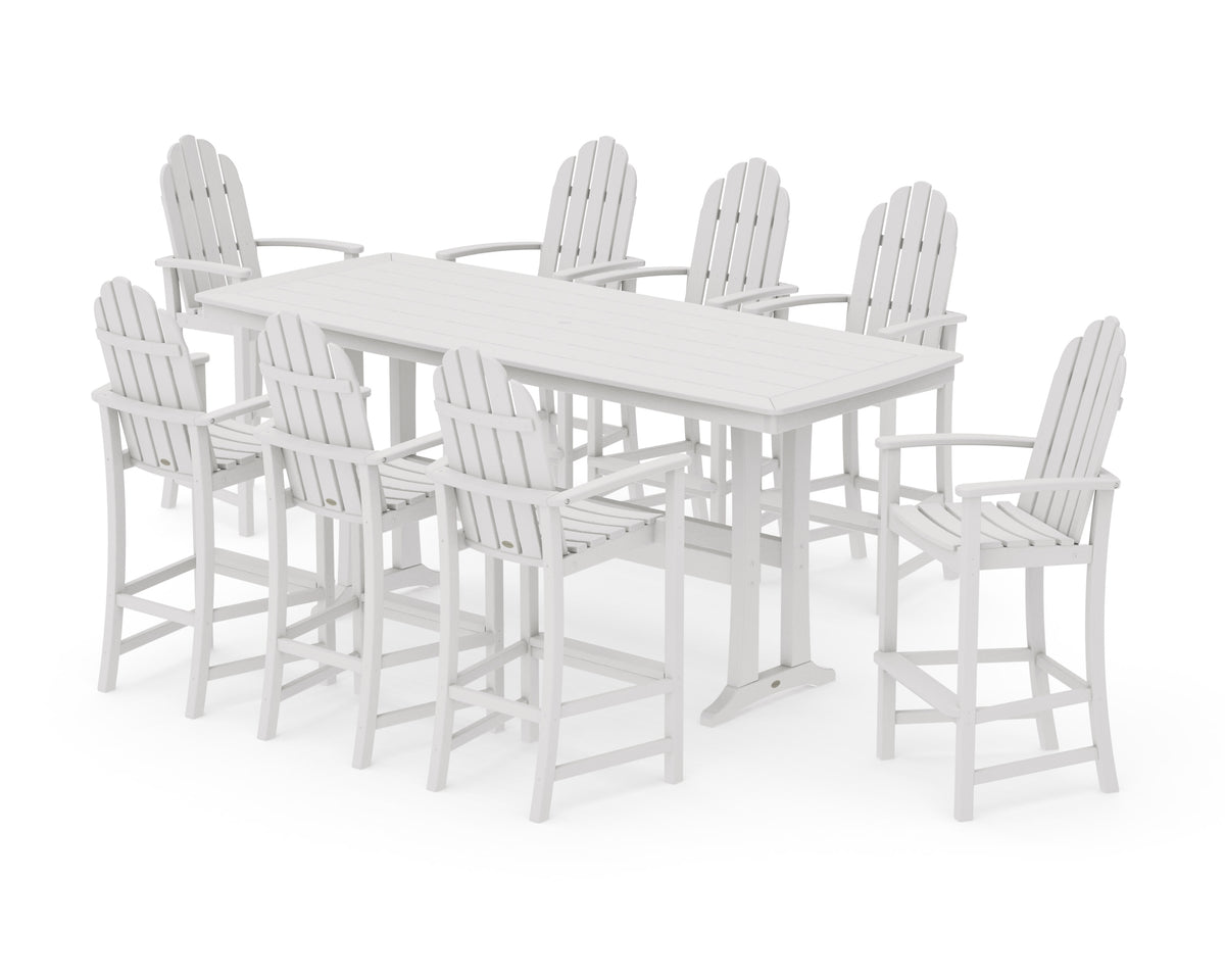 POLYWOOD Classic Adirondack 9-Piece Bar Set with Trestle Legs in Vintage White