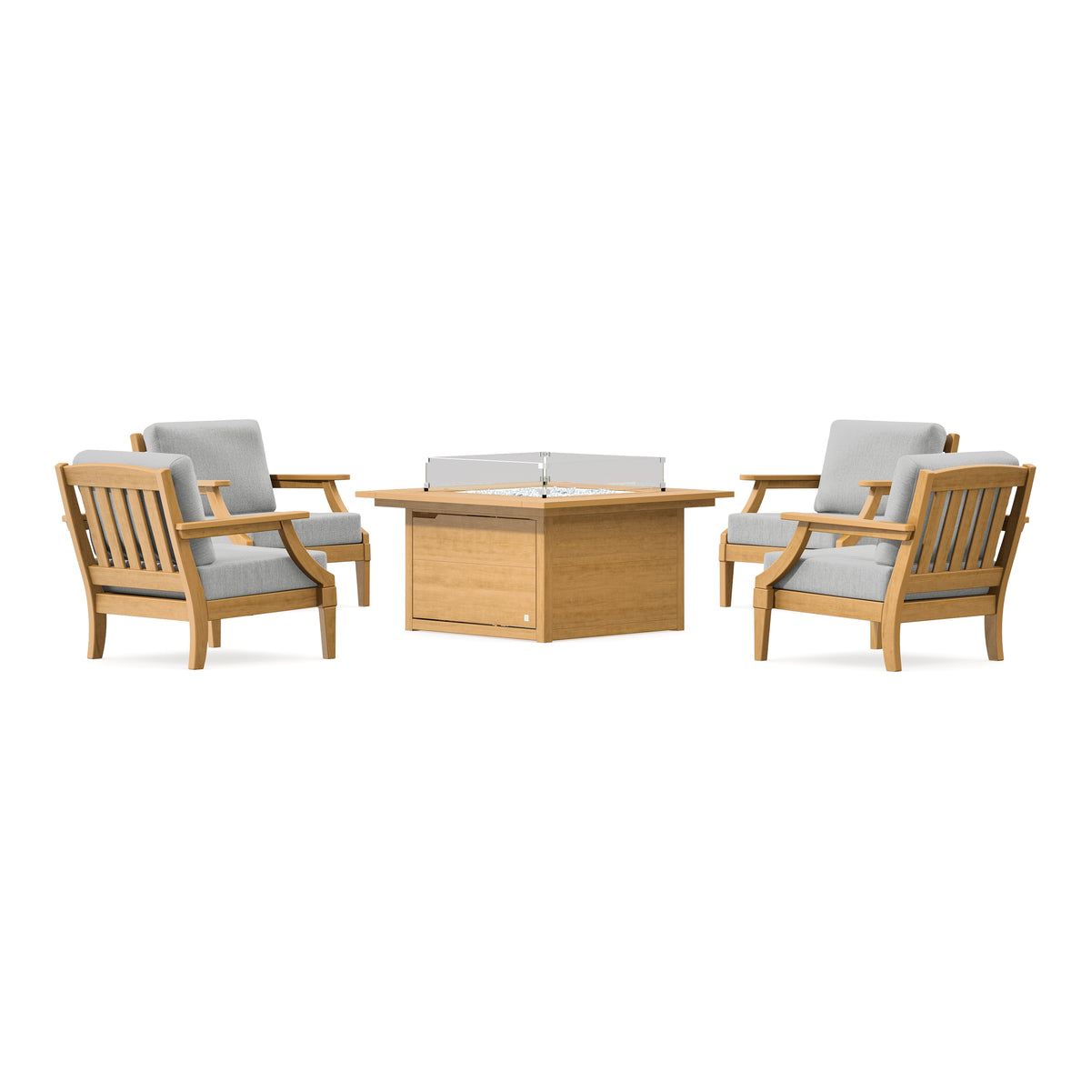 POLYWOOD PW Designer Series Estate 5-Piece Lounge Fire Table Set in Natural / Granite