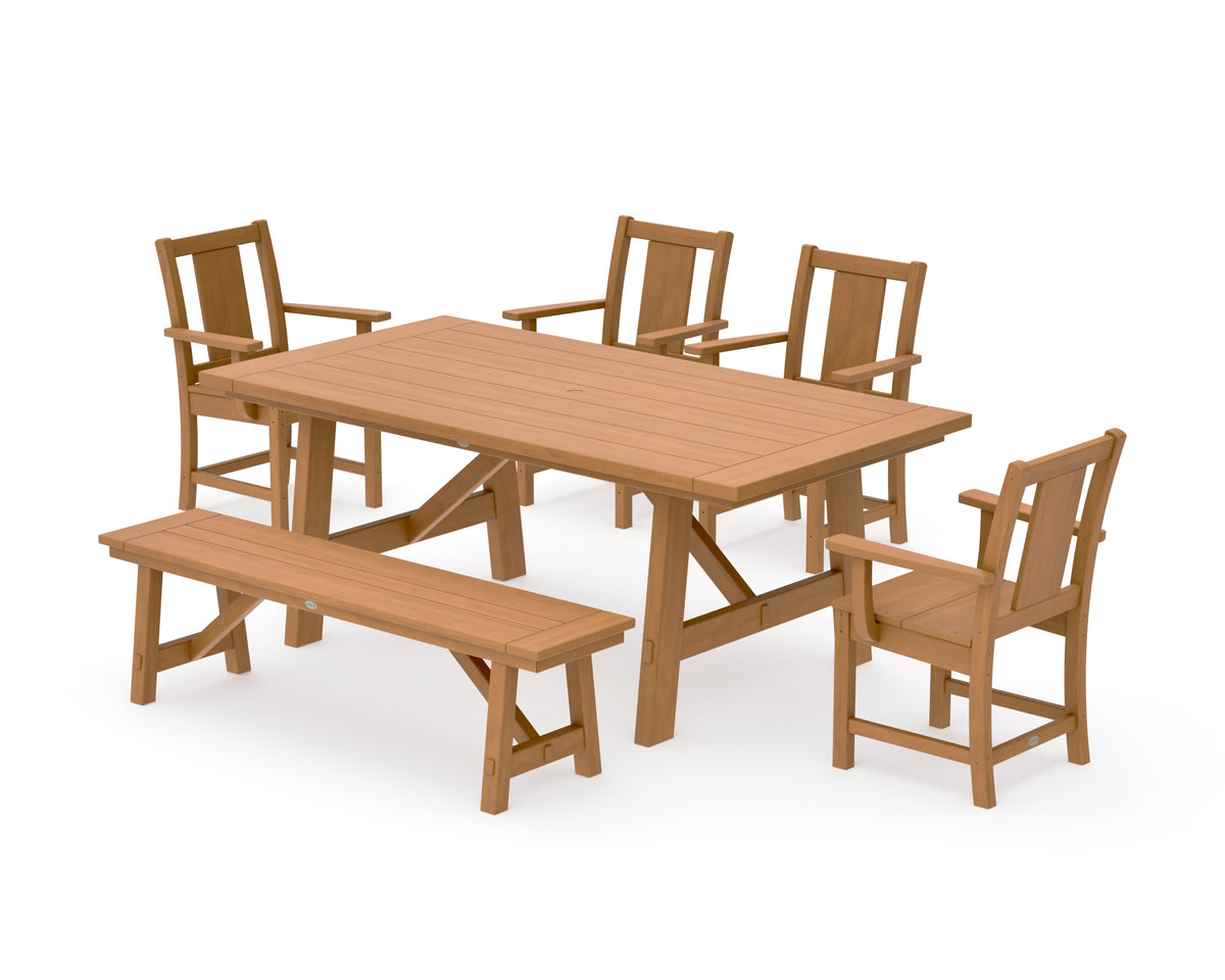 POLYWOOD Prairie 6-Piece Rustic Farmhouse Dining Set with Bench in Natural