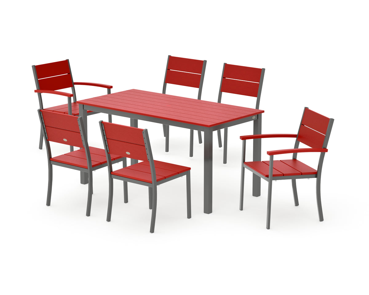 POLYWOOD Main Street 7-Piece Dining Set with Main Street 30 x 60 Dining Table in Charcoal / Sunset Red