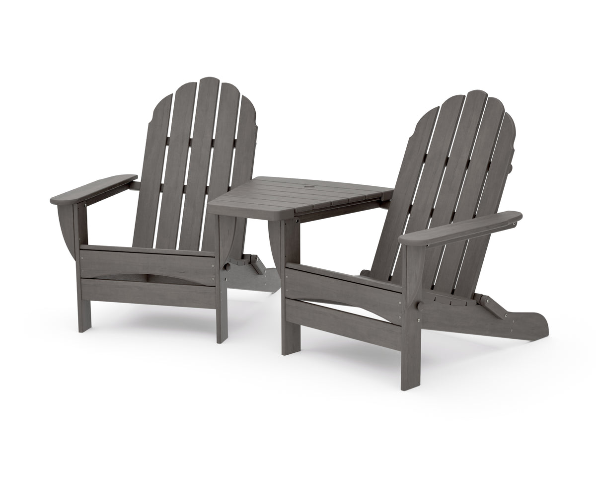 POLYWOOD Classic Oversized Adirondacks with Angled Connecting Table in Driftwood