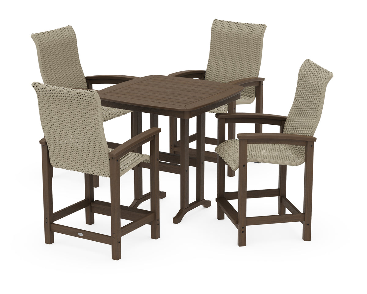 POLYWOOD Coastal Woven High-Back 5-Piece Counter Set in Kona / Dune Grass