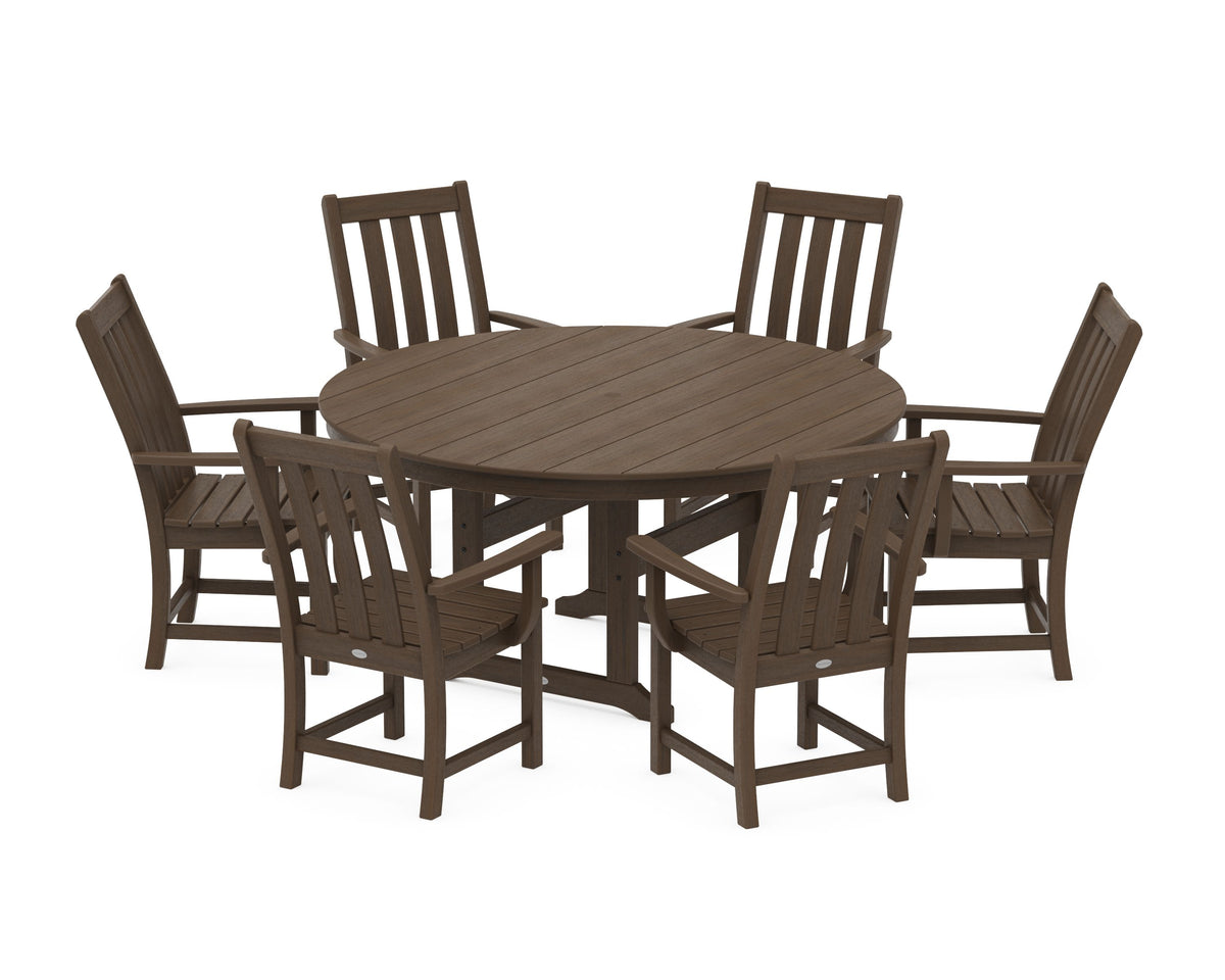 POLYWOOD Vineyard 7-Piece Arm Chair Round Farmhouse Dining Set in Kona