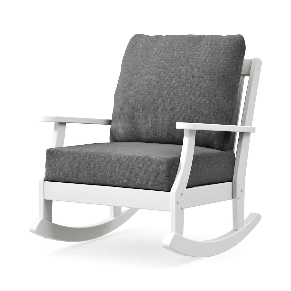 POLYWOOD Braxton Deep Seating Rocking Chair in White / Ash Charcoal